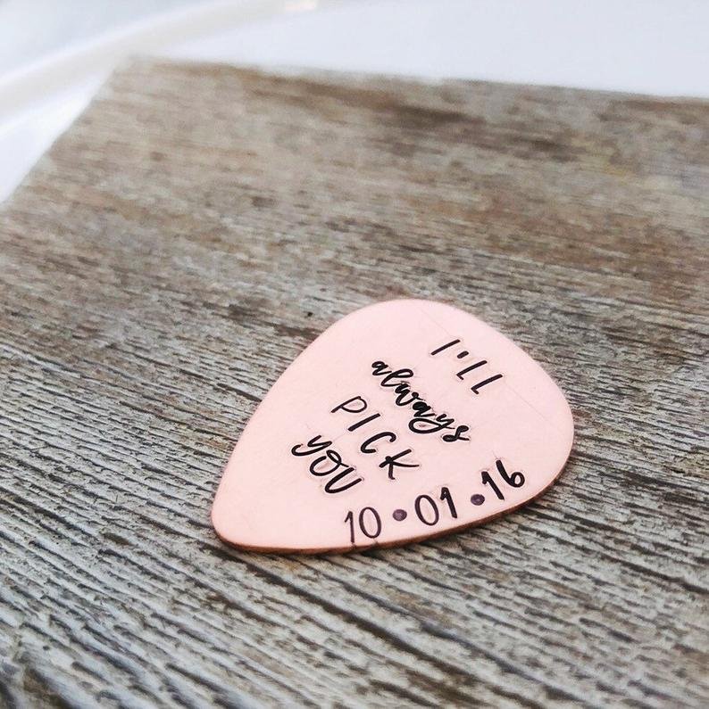 copper guitar picks - wedding anniversary gift