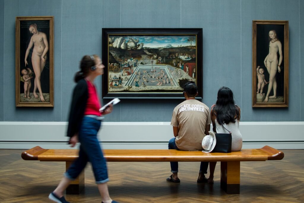 Couple looking at a painting at the museum