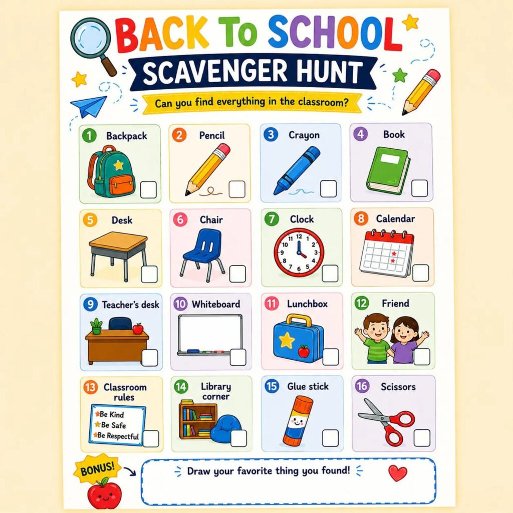 Back to School Scavenger Hunt Printabl
