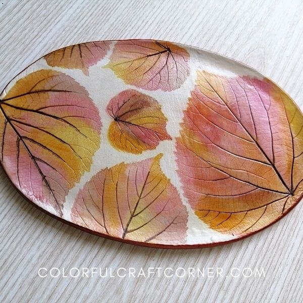 Air Dry Clay Plate with Leaf Prints