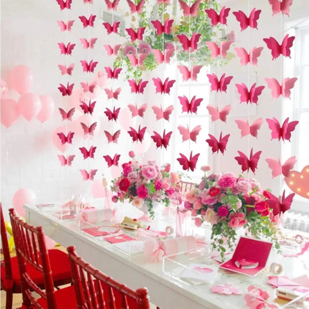 Hot Pink 3D Butterfly Paper Garland Banner