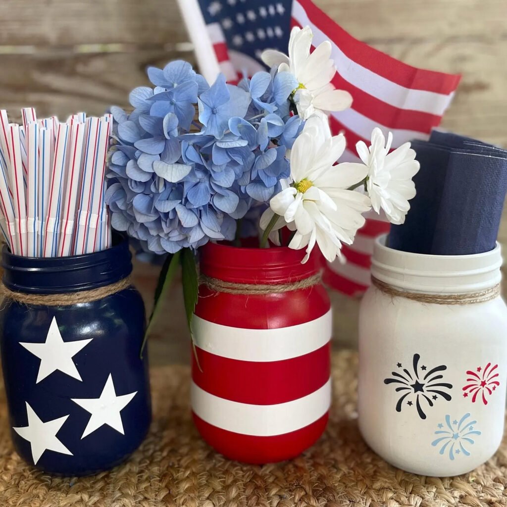 4th of July Mason Jar Centerpieces