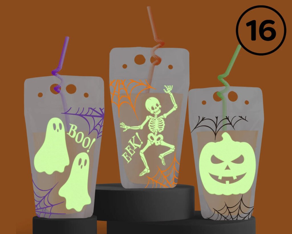 Halloween Party Drink Pouches + Straws