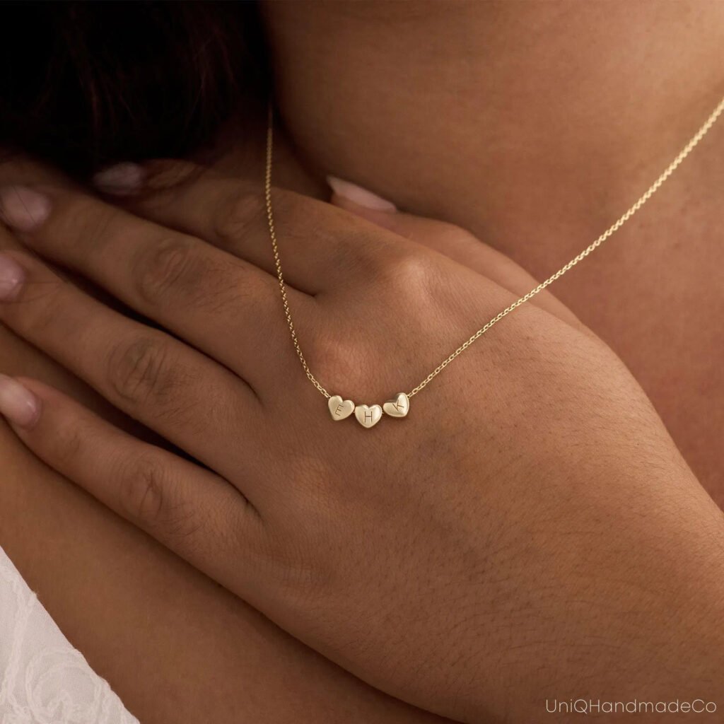 3D Initial Heart Charm Necklace