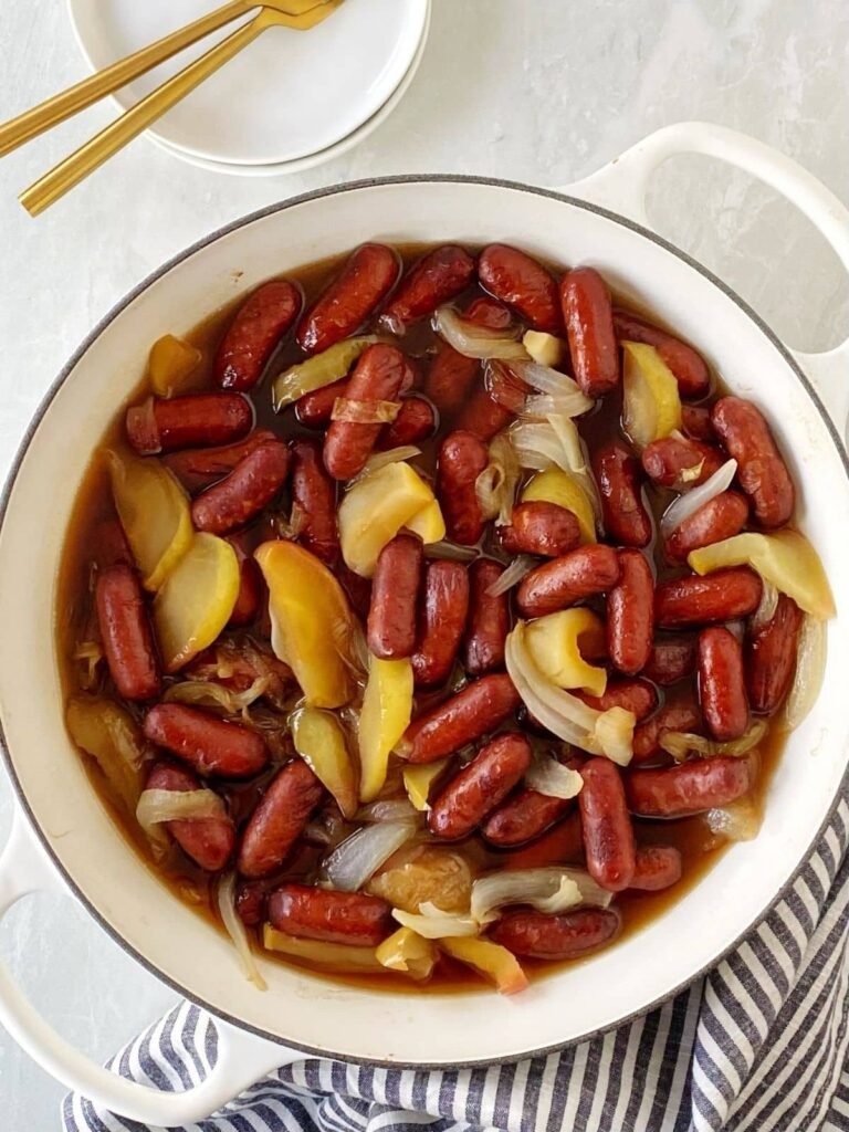 Cocktail Franks with Apples and Onions