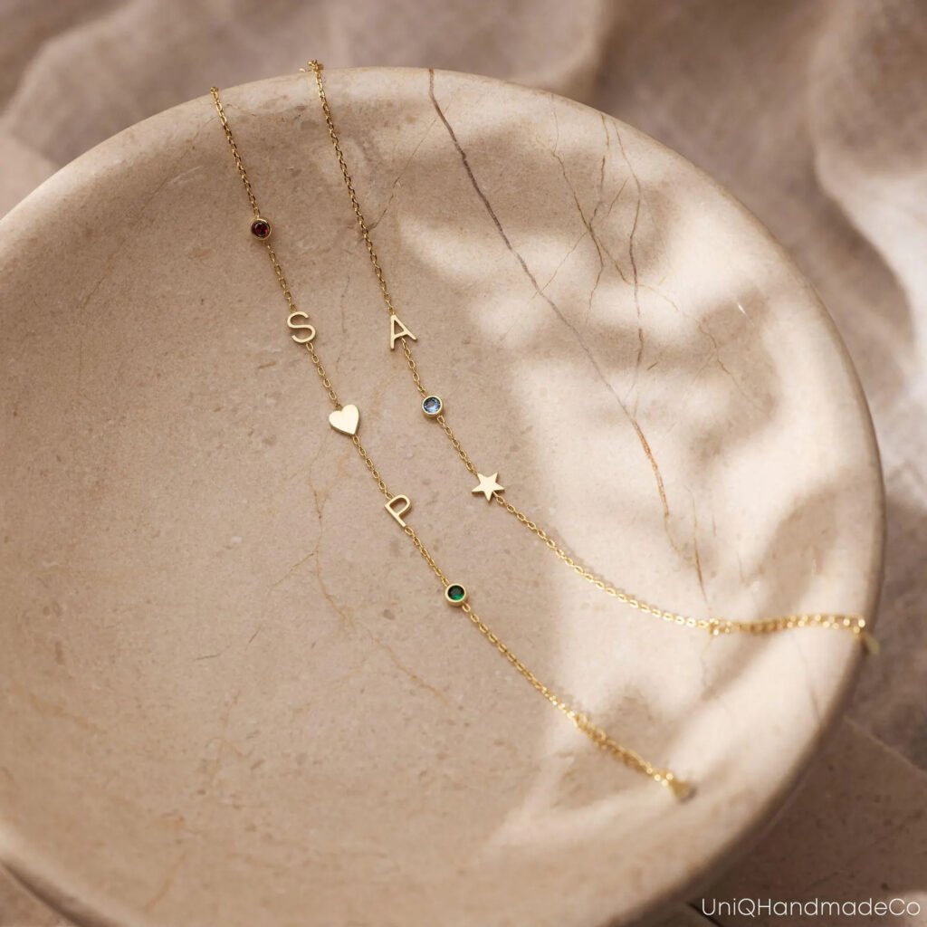 Dainty Initial Bracelet with Birthstone