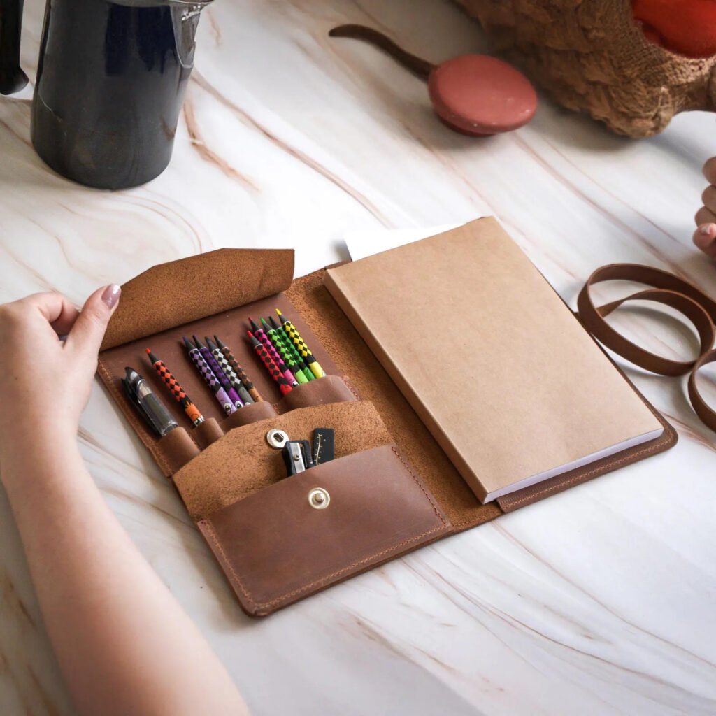 Handmade leather sketchbook cover