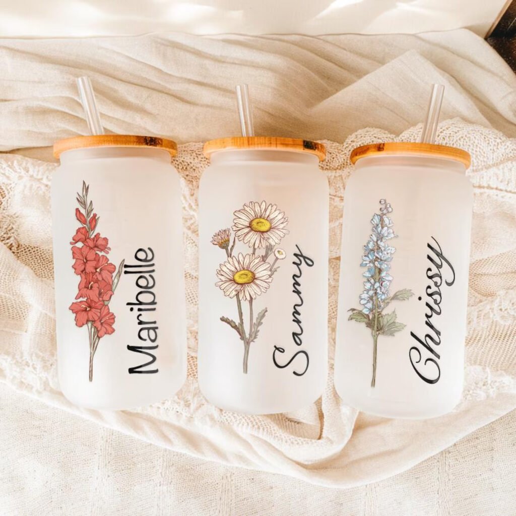 Birth Flower Glass Tumbler