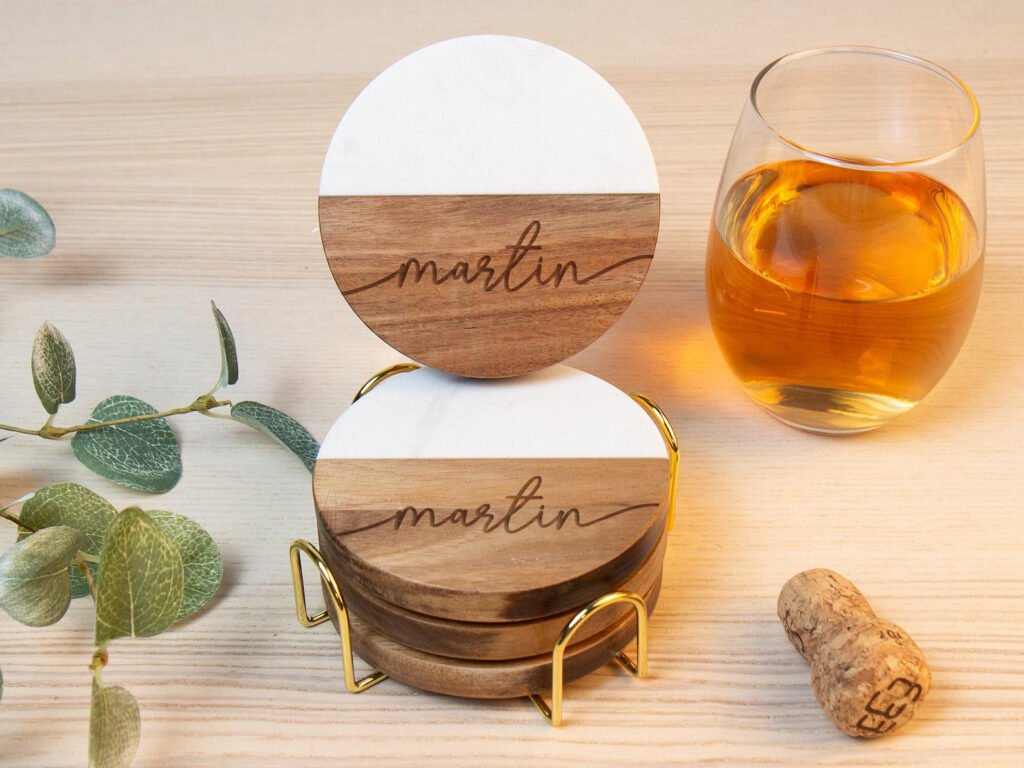 Personalized Marble and Wood Coasters