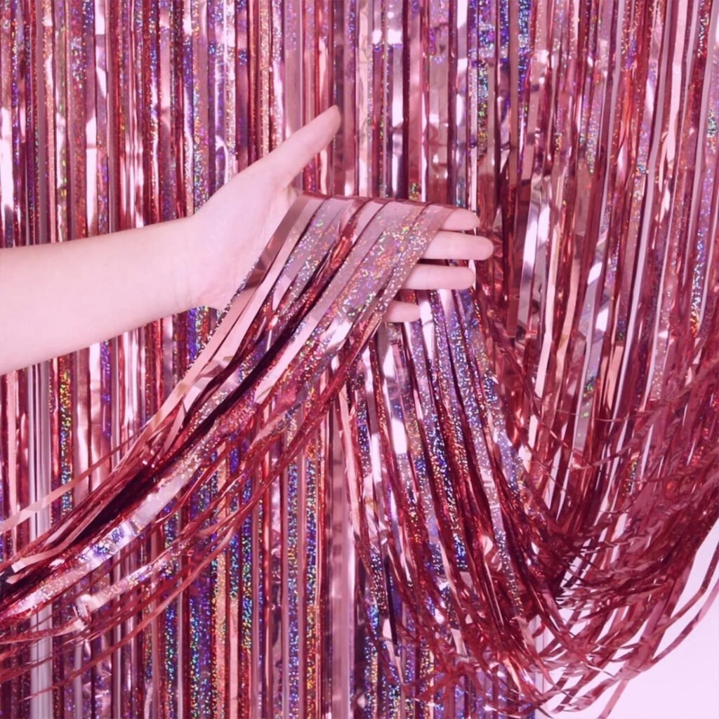 Holographic Pink Fringe Foil Curtains